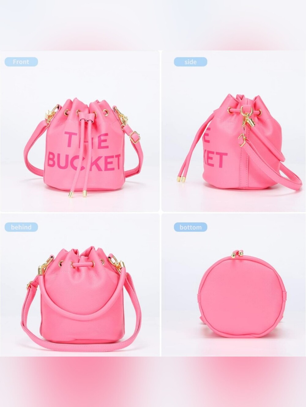 Adorable Pink Drawstring Bucket Satchel Crossbody Bag NWT - Picture 5 of 12
